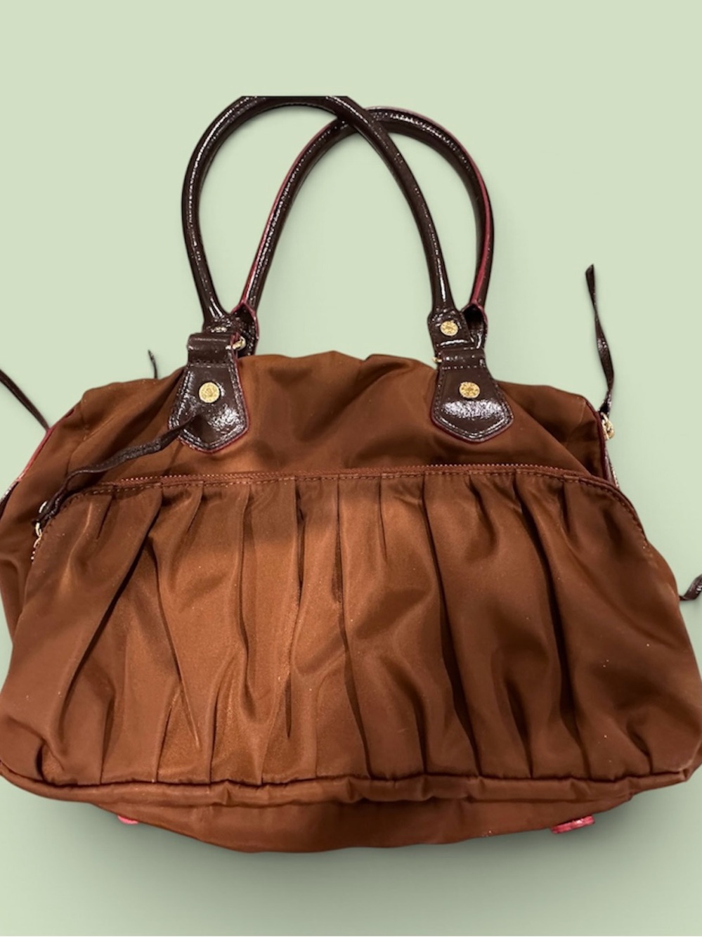 MZ Wallace Brown Pleated Kate Satchel with Dual Top Handles
